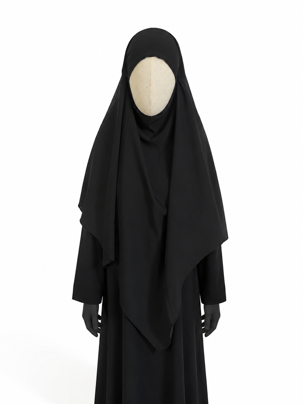 Khimar long noir en soie de Médine – Layla