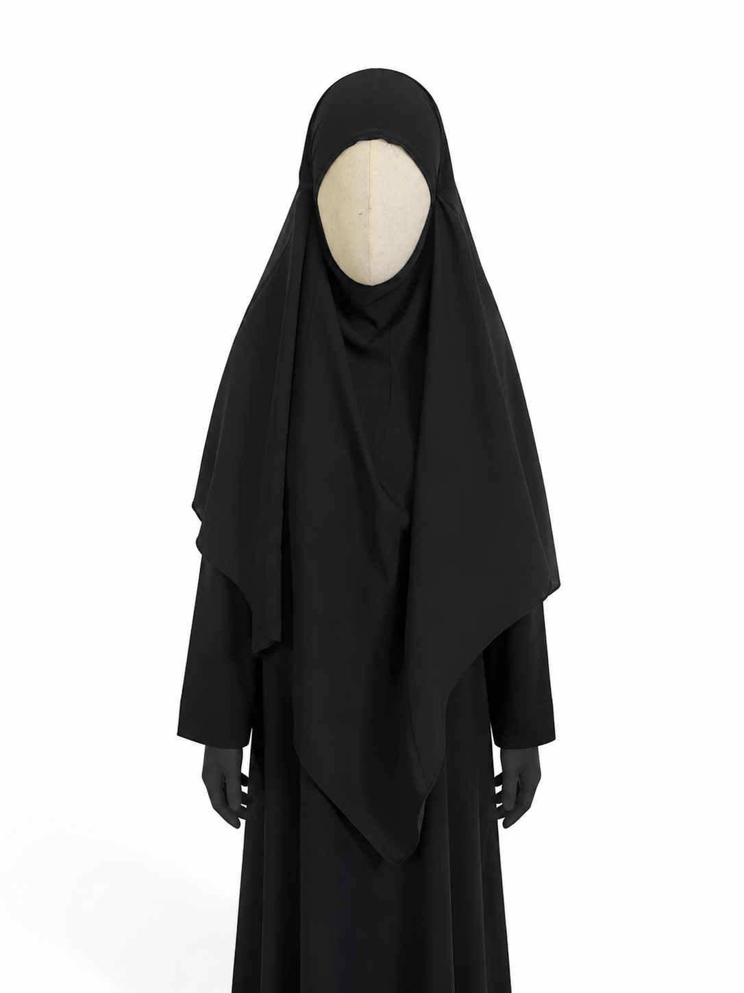 Khimar long noir en soie de Médine – Layla