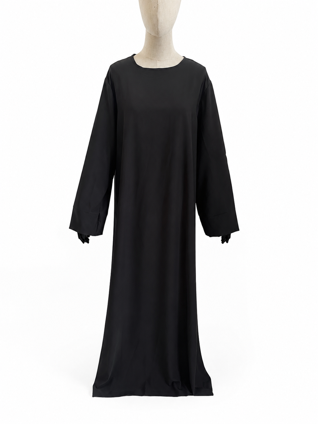 Abaya noire à manches carrées en soie de Médine – Lina