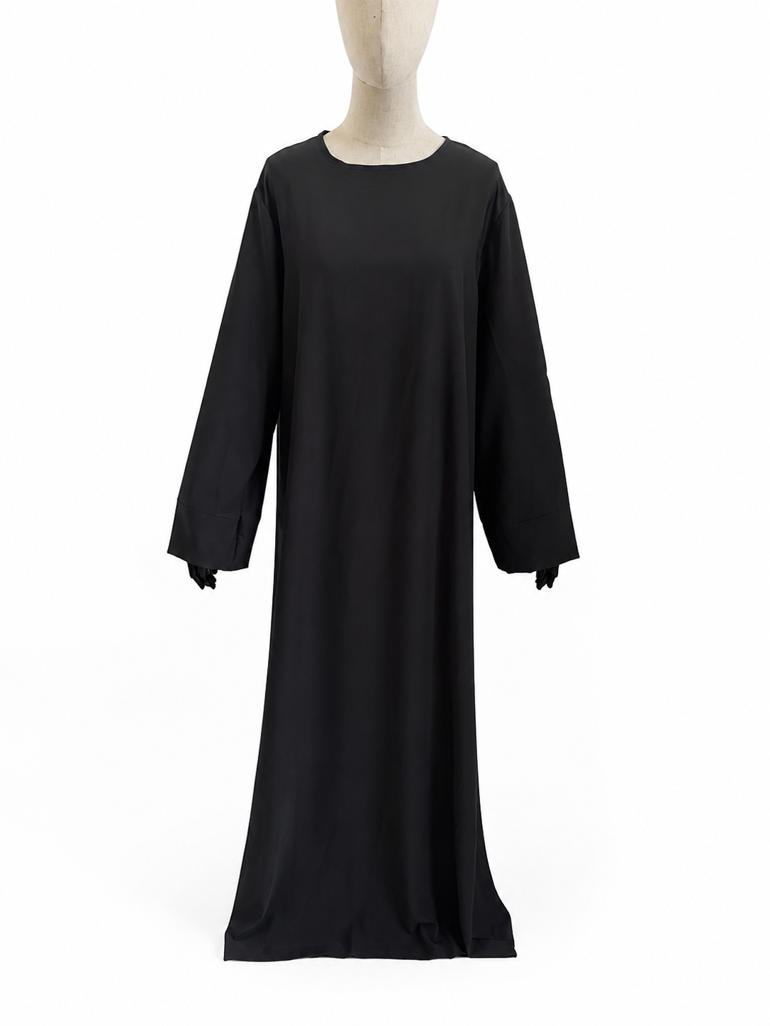 Abaya noire à manches carrées en soie de Médine – Lina