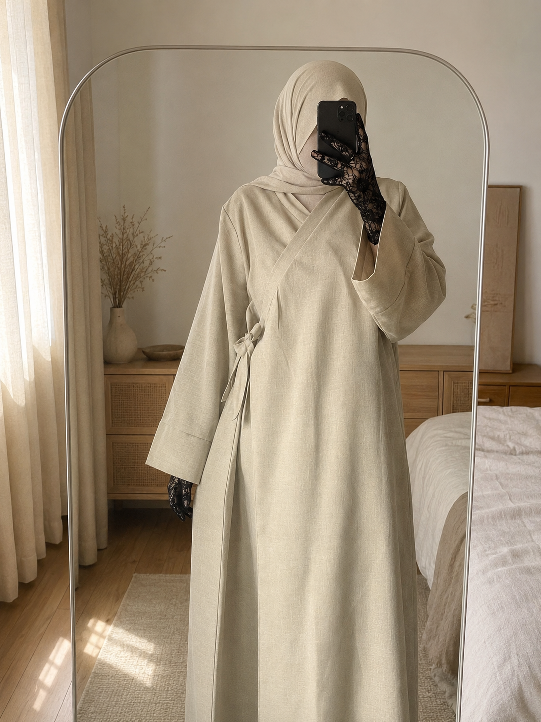 Abaya croisée effet lin avec nœud – Safiya