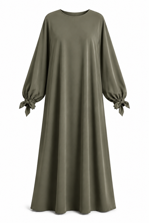 Abaya à manches ballon et nœuds en soie de Médine – Rania