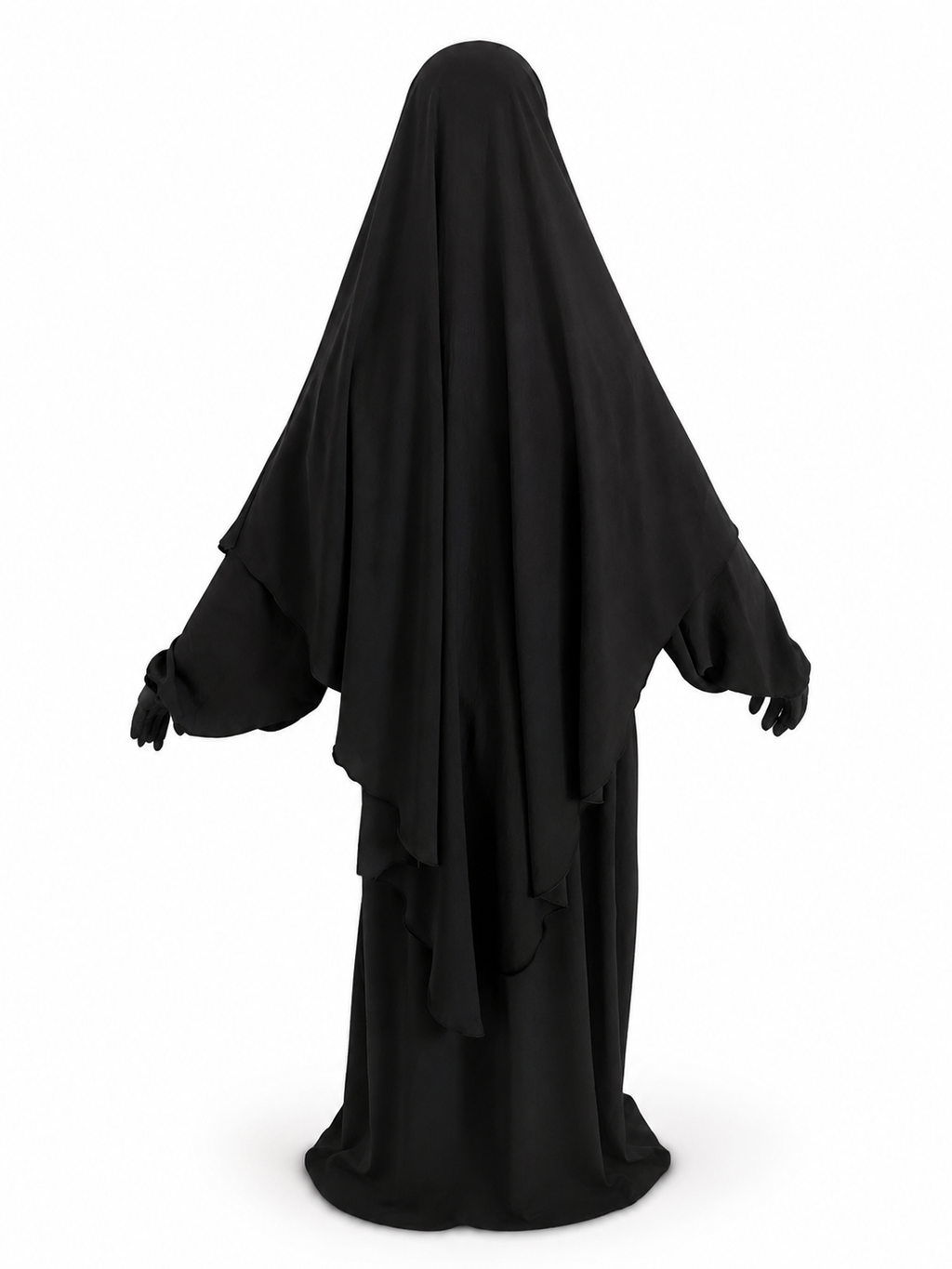 Khimar long noir en soie de Médine – Layla
