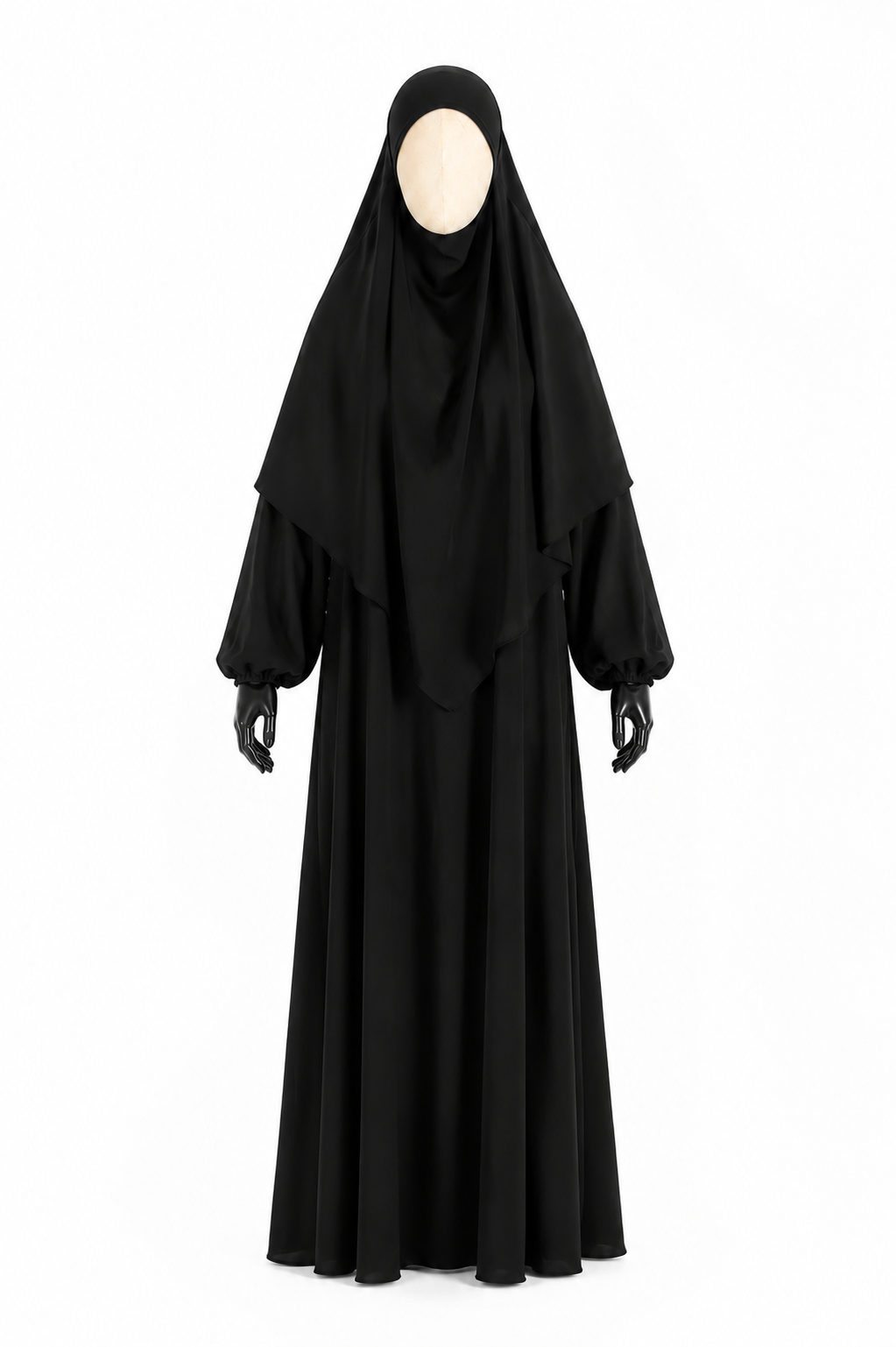 Khimar long noir en soie de Médine – Layla