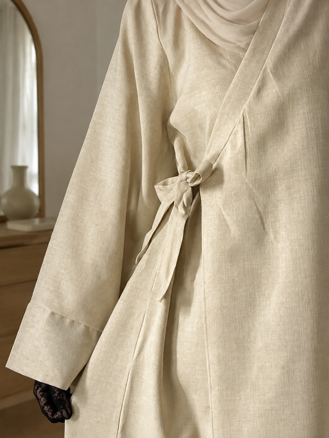Abaya croisée effet lin avec nœud – Safiya
