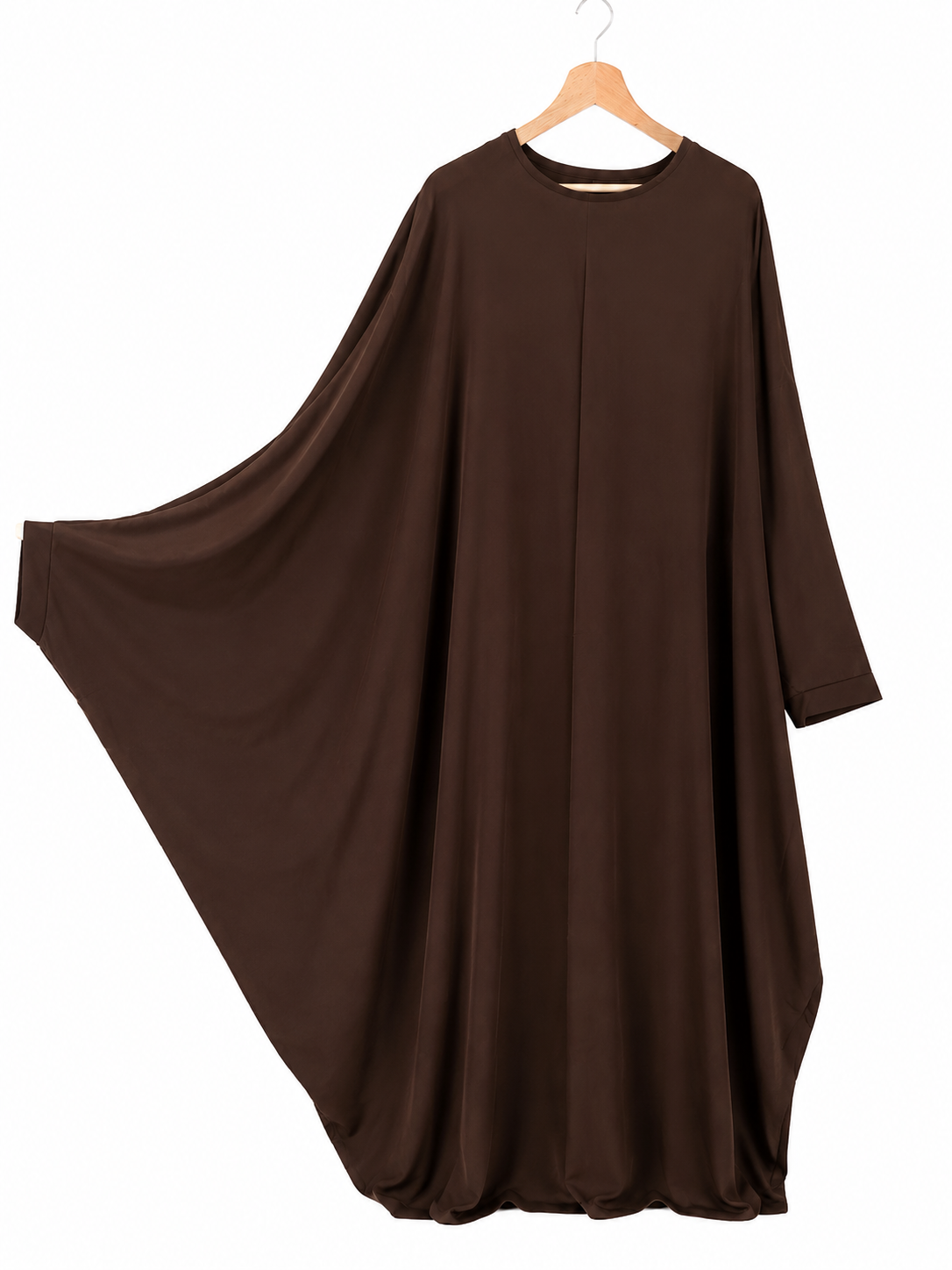 Abaya à manches papillon en soie de Médine chocolat – Amira
