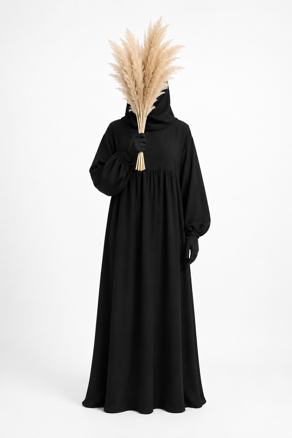 Abaya froncée à manches ballon en tissu jazz – Naïla