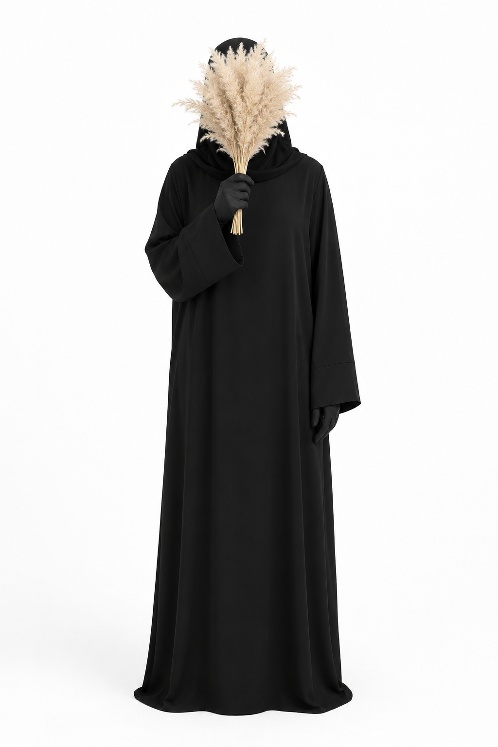 Abaya noire à manches carrées en soie de Médine – Lina